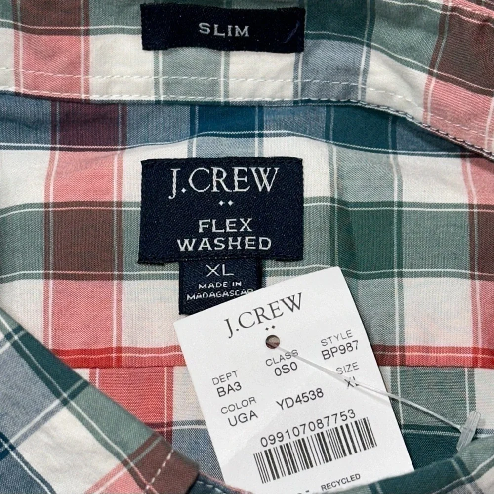 J. Crew NWT Men’s Size XL Red Green Blue White Gingham Plaid Button Down Shirt